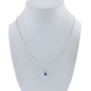 Vintage Sterling Silver Blue Tanzanite Cubic Zirconia Necklace 18.75"